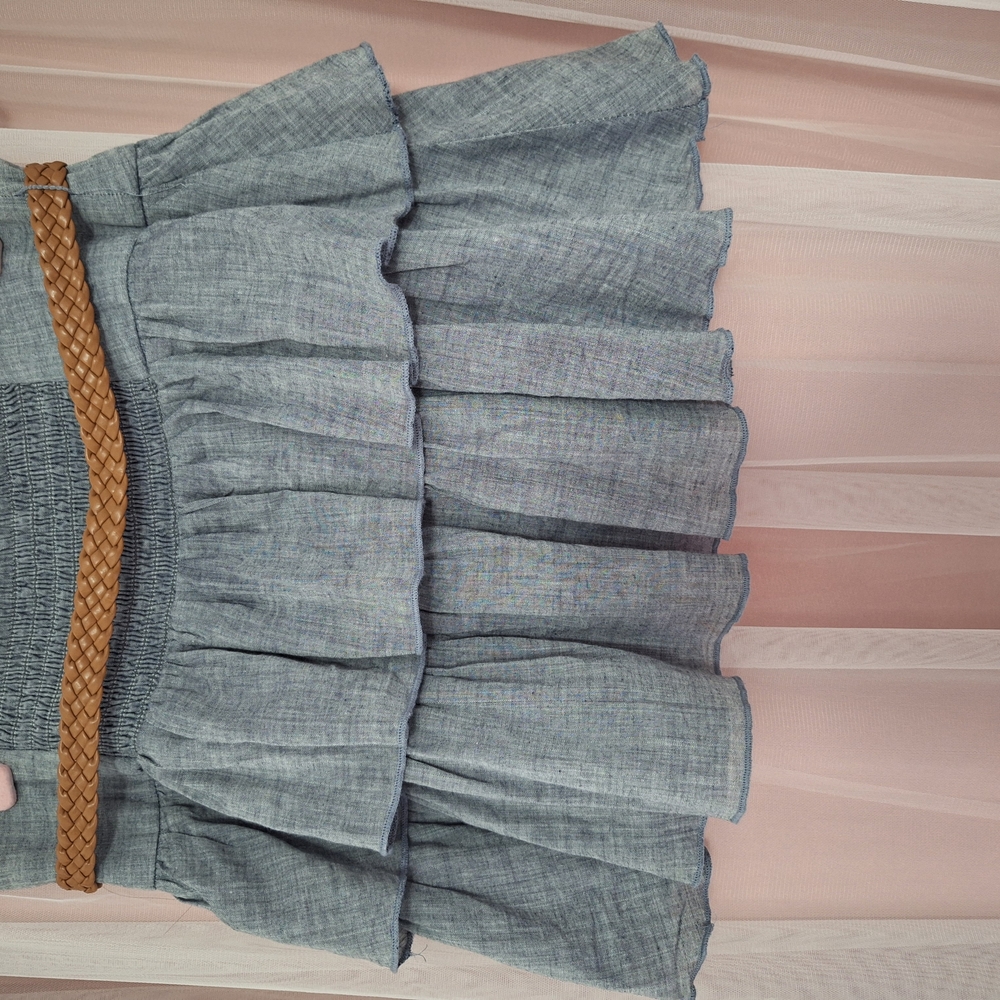 Blue Ruffled Skirt with Tan Belt
